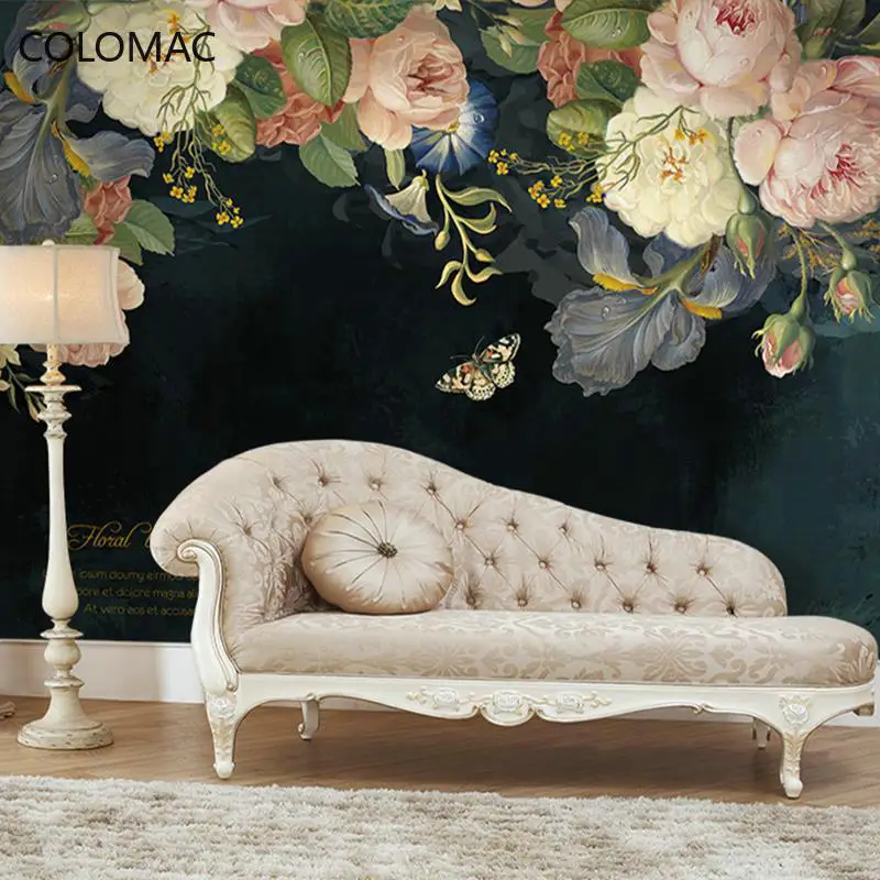 

Colomac Custom American Country Pastoral Big Flowers Black Peony Wallpaper Living Room Background Mural Room Decor Dropshipping