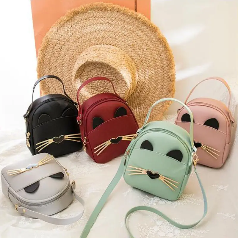 

2020 Fashion Women PU Leather Small Shoulder Bag Girl School Bags for Teenager Girls Female Preppy Cat Cartoon Blosa