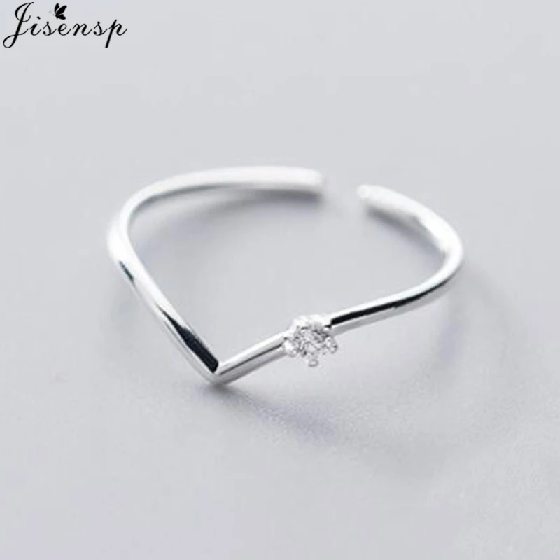 

925 Sterling Silver Geometric Wave Letter V Adjustable Rings for Womene Girls Sweet Dazzling CZ Cocktail Ring Party Accessories