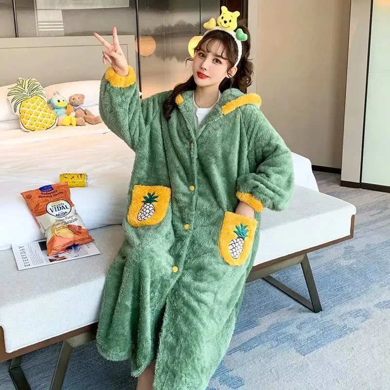 

Ladies Coral Velvet Sleepwear Thick Warm Long Sleepdress Dress Home Super Cute Wear Autumn and Winter Pyjamas Women Nightwear