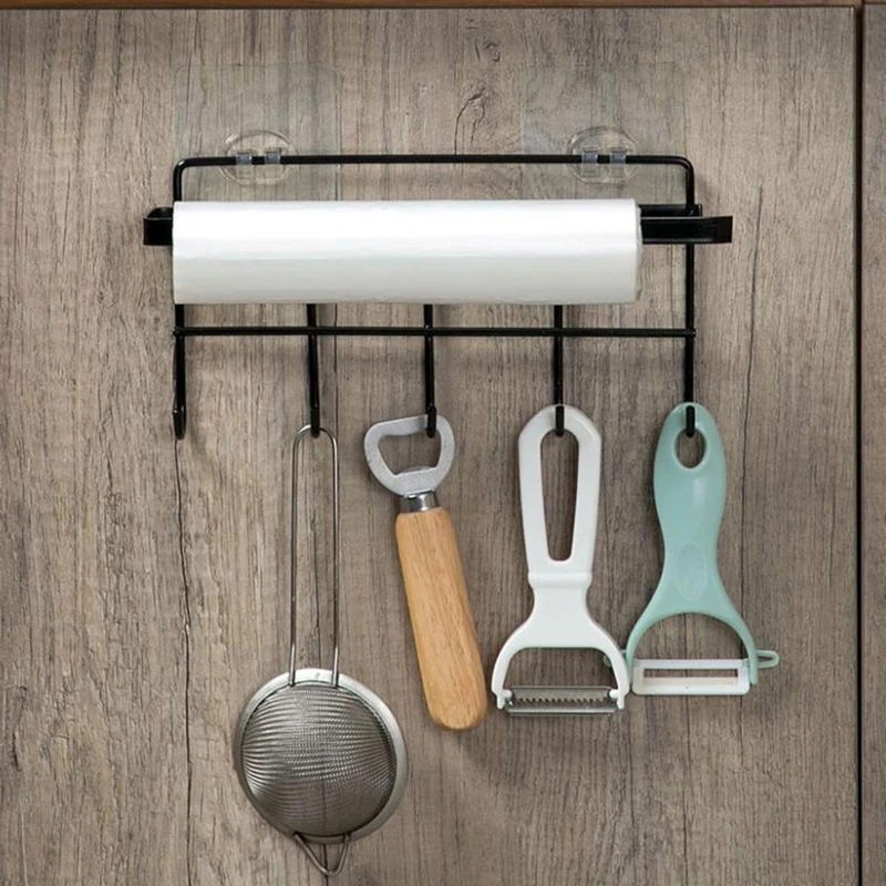 

Iron Cabinet Hanger Multifunctional Kitchenware Row Hook Kitchen Storage Rack Seamless Nail-free Hook Towel Rack Roll Paper Hold