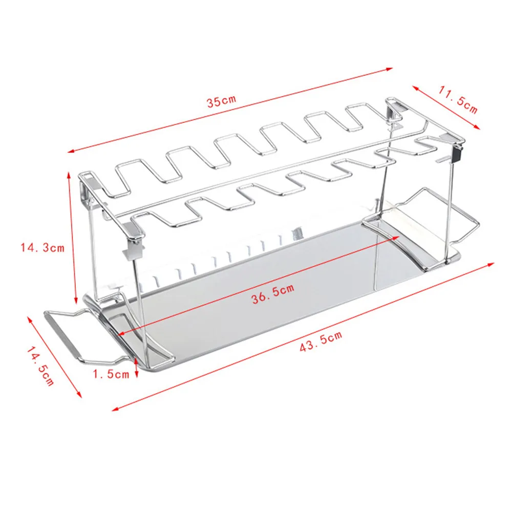 

14 Slots Chicken Leg Grill Rack Protable Stainless Steel Folding Camping Picnic Barbecue Home Kitchen Oven Chicken Drumsticks