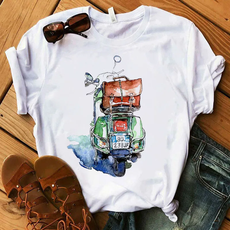

Harajuku Casual Korean Style Tops female Tee Summer Casual Women T shirts Cartoon Motorcycle Printed Fashion clothing