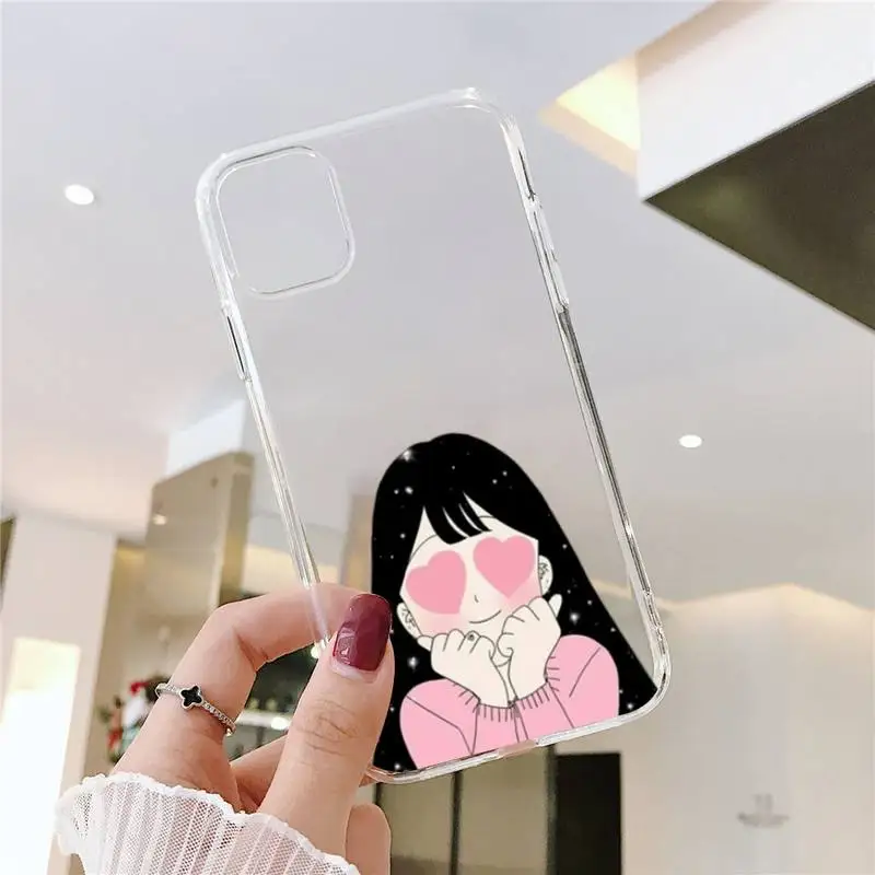 

Anime aesthetic girl drawing Phone Case Transparent soft For iphone 5 5s 5c se 6 6s 7 8 11 12 plus mini x xs xr pro max