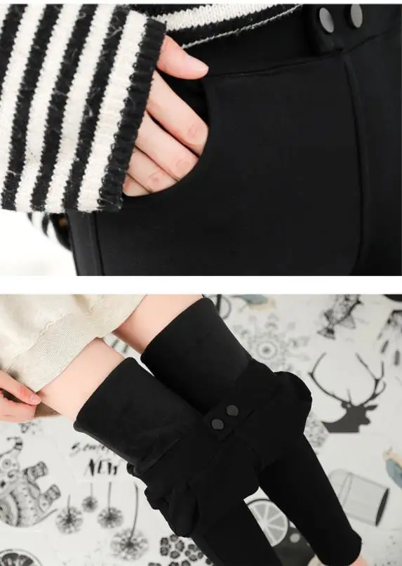 fur 2 button Clobee, женские брюки,, большие размеры, XL-6XL, зимние женские брюки, высокая талия, теплые, плюс толстый бархат, тонкие, тянущиеся, брюки-карандаш, J200 - Цвет: fur 2 button