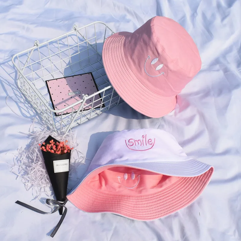 Bucket Hats Women Sun Shading Flat Letter Embroidered Fisherman Hat Korean Style Solid Double-sided Wear Casual Womens Trendy - Цвет: 4