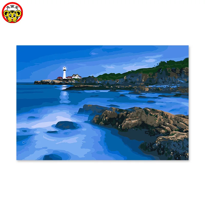 

Цифровая живопись Автопортрет цветная заполняющая ручная работа подарок украшение пейзаж цельный японский стиль Маяк ночью