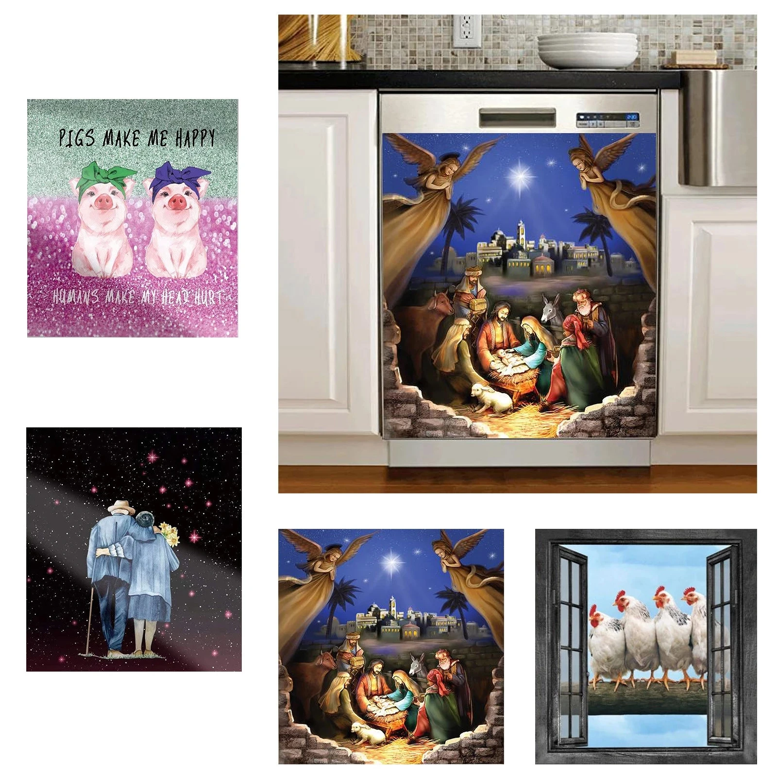 

Print Art Picture 3D Dishwasher Sticker DIY Home Decor Decals Self Adhesive Wallpaper Waterproof Mural For Bedroom Renovation