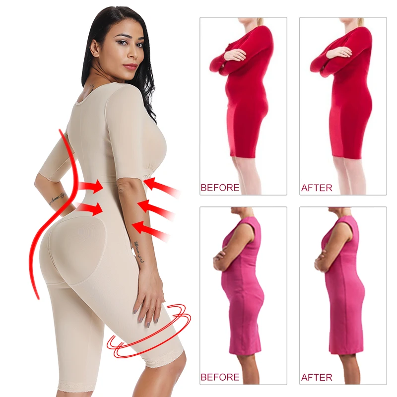 Waist Trainer Corsets Slimming Shapewear Colombianas Post-Surgery Full Body Arm Shaper Body Suit Powernet Girdle Black