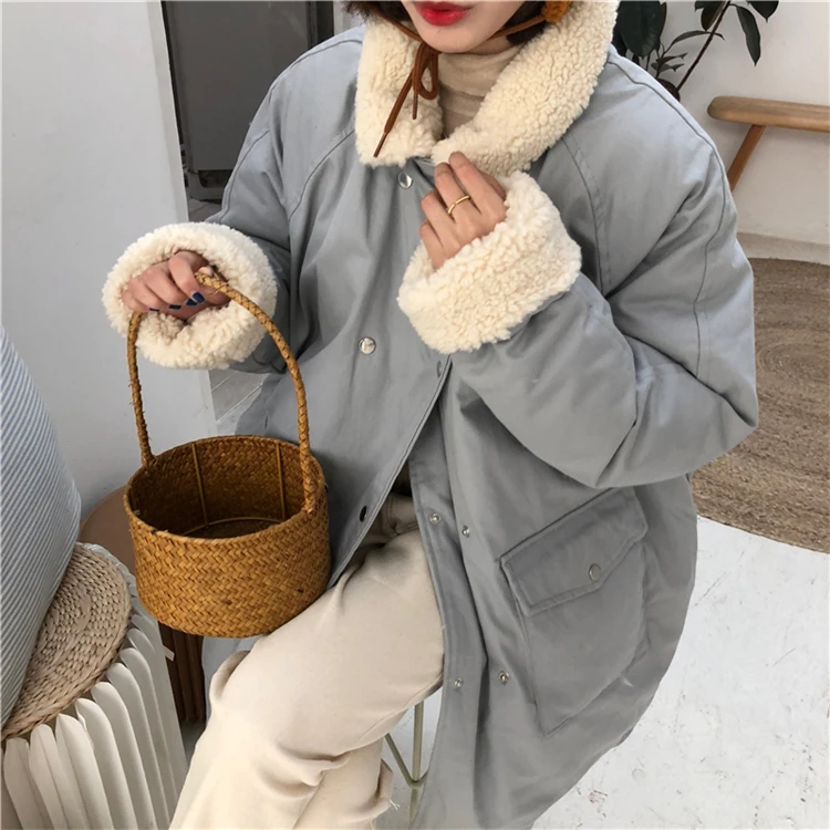 Длинная зимняя одежда женское хлопковое пальто с длинным рукавом плотное