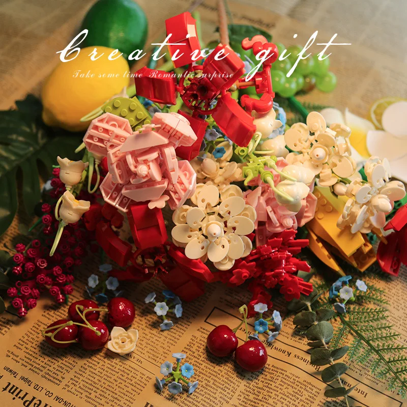 

Сделай Сам красивые цветы букет строительные блоки технология концепция собрать Романтические цветы кирпичи для девочек подарки украшени...