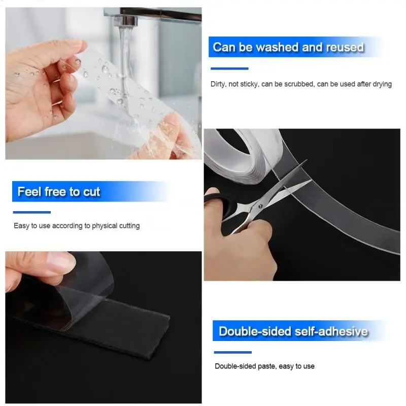 

1/2/3/5m Reusable Double-Sided Adhesive Nano Traceless Tape Removable Sticker Washable Adhesive Loop Disks Tie Glue Gadget