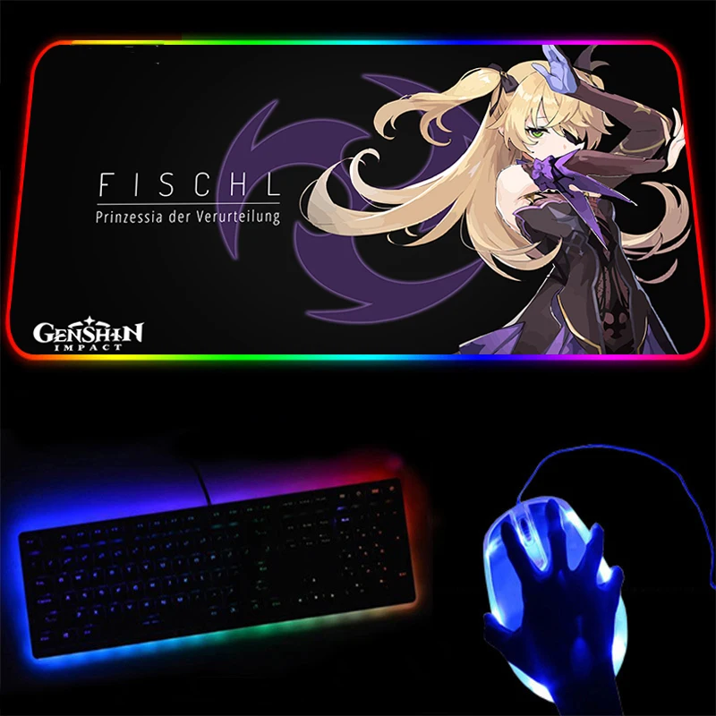 

Genshin impact Colorful RGB Gaming Mouse Pad Large Mousepad LED Lighting USB Keyboard Colorful Desk Pad for PC Laptop Desktop