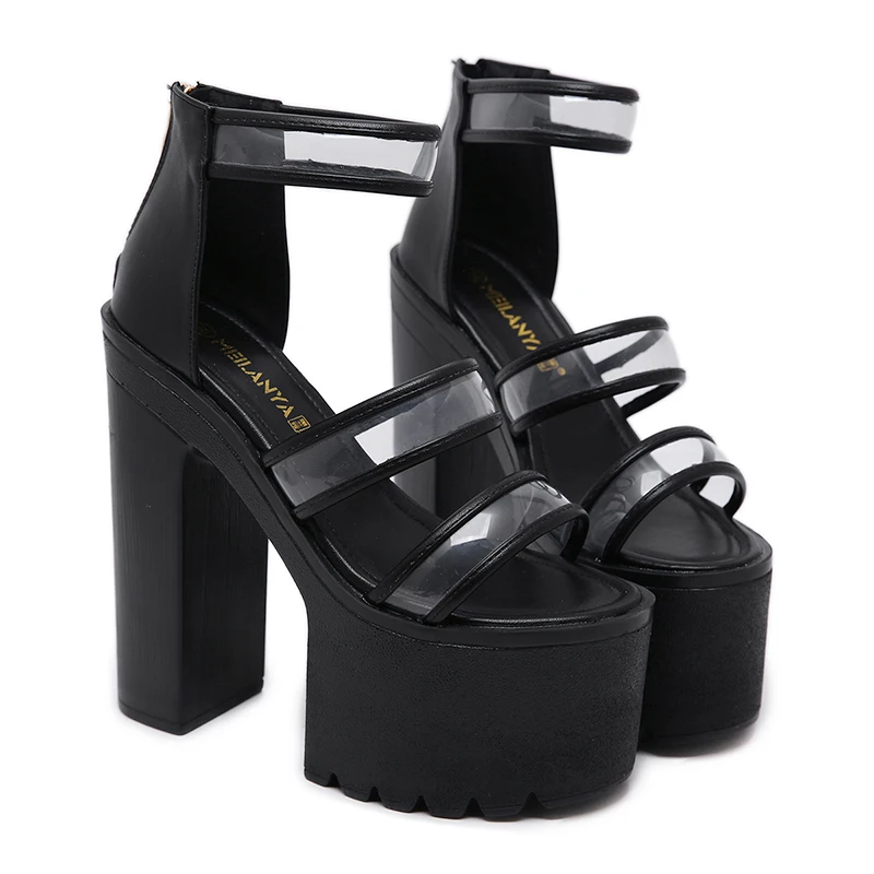 

Block Heels Sandals Sexy Pvc Shoes Espadrilles Platform Buckle Strap Suit Female Beige Open Toe Chunky Plastic Girls High High-h