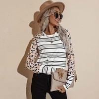 2021 autumn sweater women leopard print splicing long sleeve jumper casual loose stripe pullover ladies o neck tops