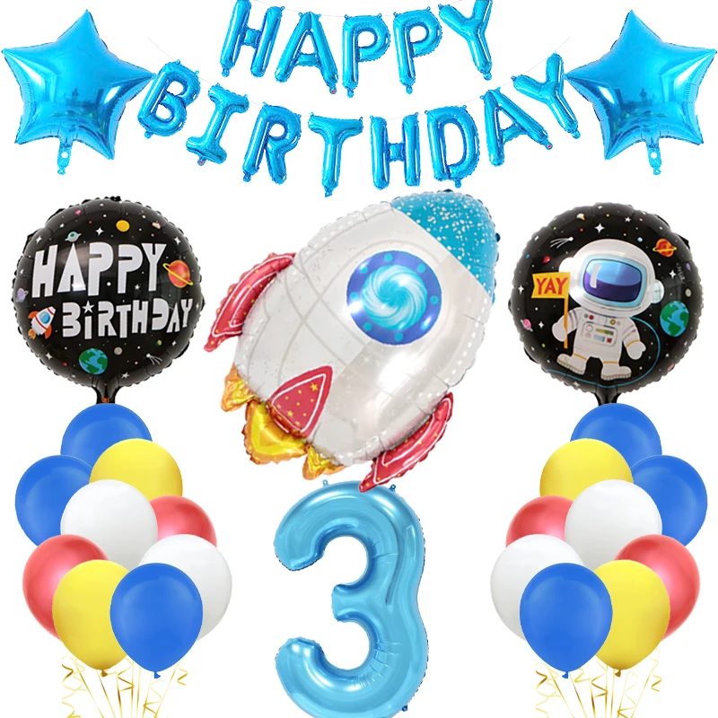 

1Set Outer Space Foil Balloons Set 12inch Latex 32inch Number Globos Happy Birthday Party Decorations Supplies Kids Toys Gift