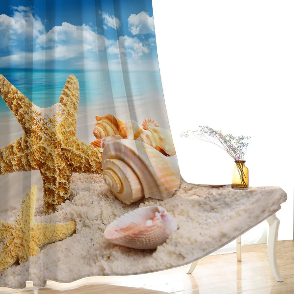 Плотные затемняющие шторы с морскими звездами ракушками пляжным ландшафтом для