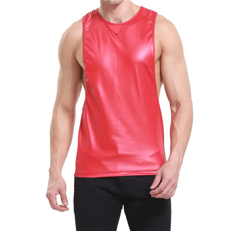 Футболка мужская из искусственной кожи пикантная тенниска без рукавов майка