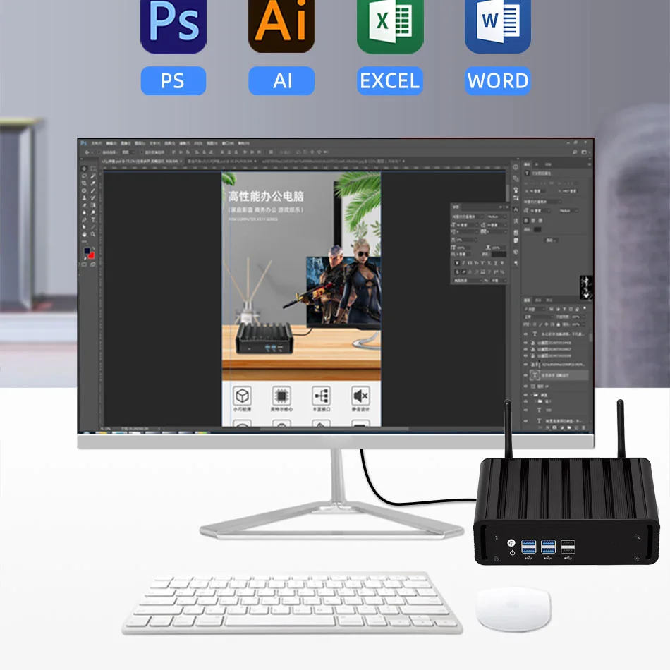 Мини ПК безвентиляторный Core i3 4010Y 4005U i5 4210Y i7 4500U Windows 10 HTPC HDMI 300M Wifi 8 * USB Office minipc
