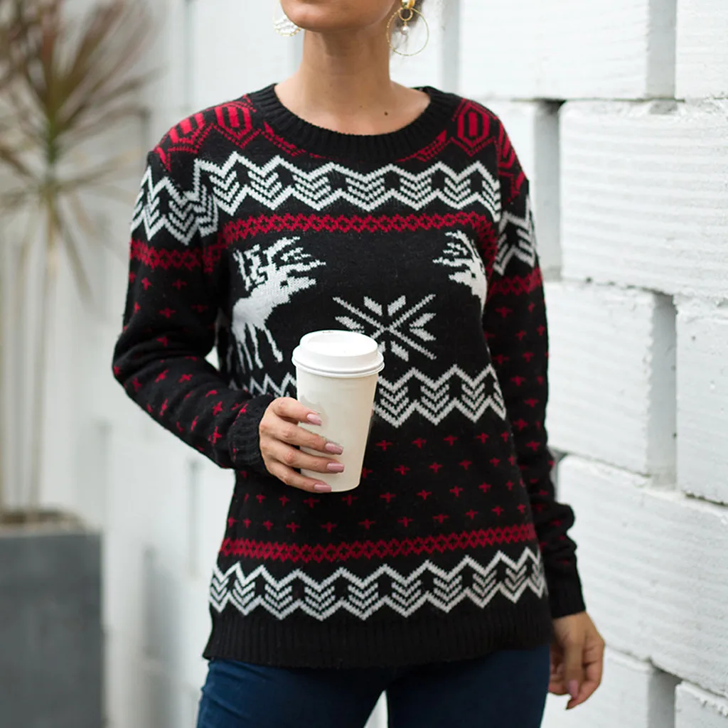 New Christmas Sweater Women Winter Knitted Female O-Neck Jumper Pullover Long Sleeve Knit Tops Pull Femme | Женская одежда