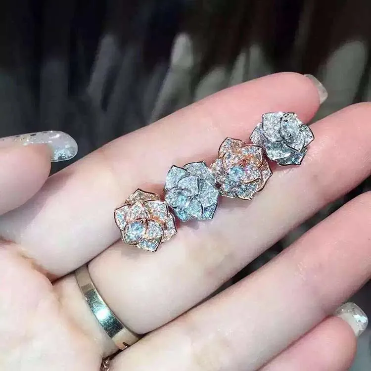 Женские серьги-гвоздики с цветком камелии из стерлингового серебра 925 пробы