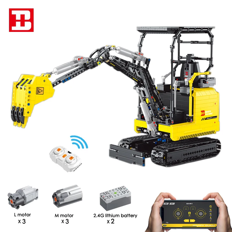 

Happy Build 1718pcs RC Small Excavator Building Blocks Model MOC City Engineering Series Remote Control Bulldozer Brick Boy Toy