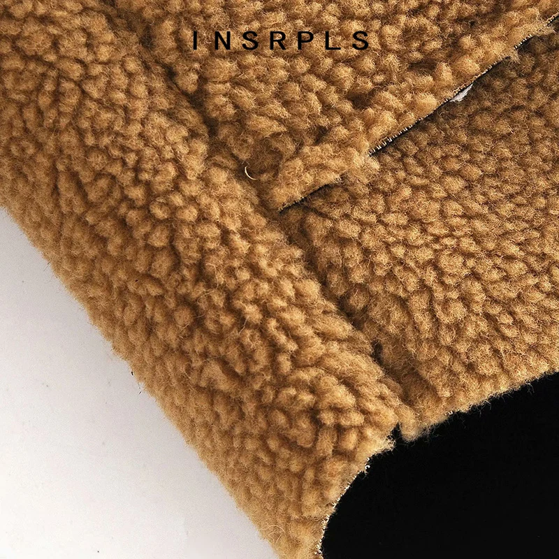 

INSRPLS Women Fashion Oversized Double-faced Faux Fur Teddy Coat Vintage Long Sleeve Pocket Female Outerwear Chic Overcoat