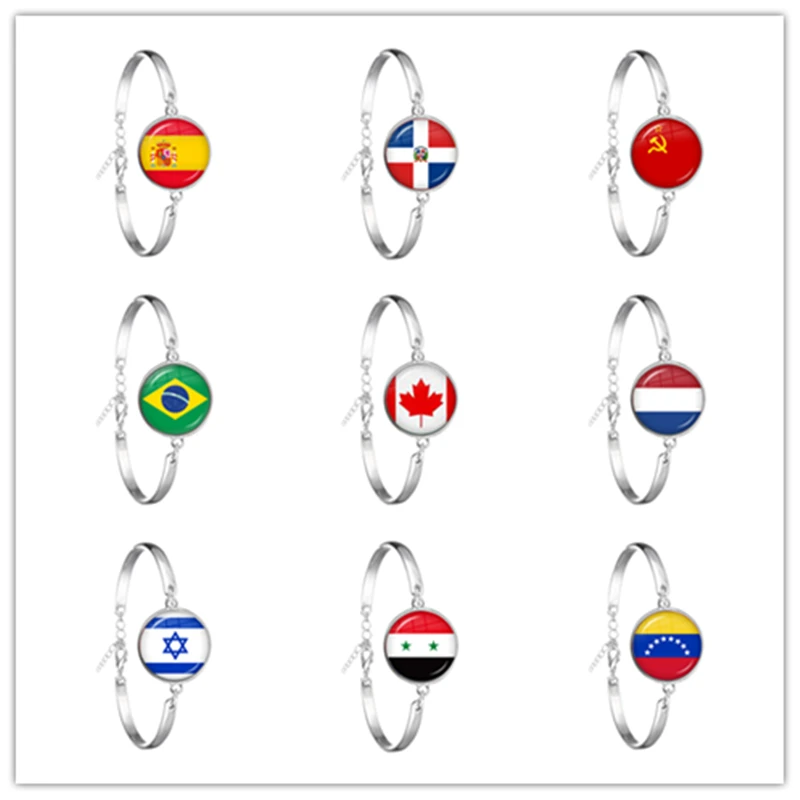 Soviet Union Brazil Canada Netherlands Israel Syria Venezuela United States Spain National Flag Glass Cabochon Chain Bracelet | Украшения и