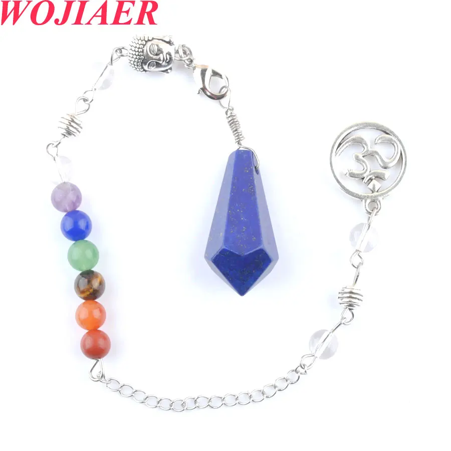 

WOJIAER Small Size Stone Buddha Head 3D Pendulum for Dowsing Lapis Lazuli Cone 7 Chakra Chain Hexagon Pendulo Jewelry PO9039