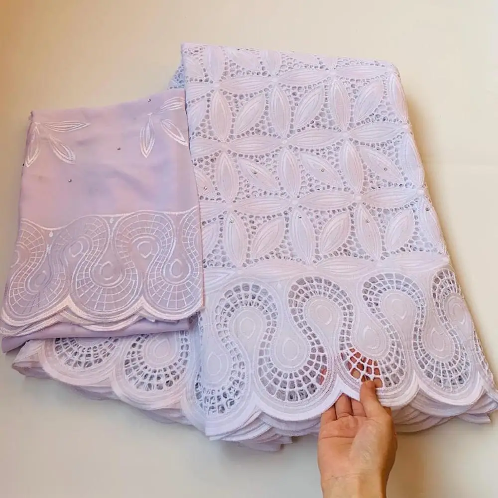 

White lace fabric 100% cotton swiss voile Lace Fabric High Quality Nigerian Lace with scarf for wedding
