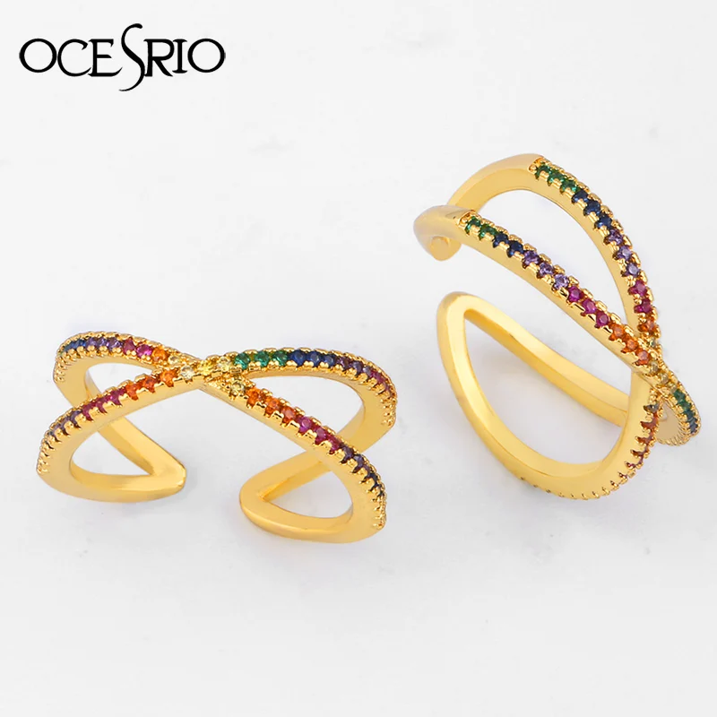 Женское кольцо с крестом OCESRIO разноцветное регулируемое золотым наполнителем из