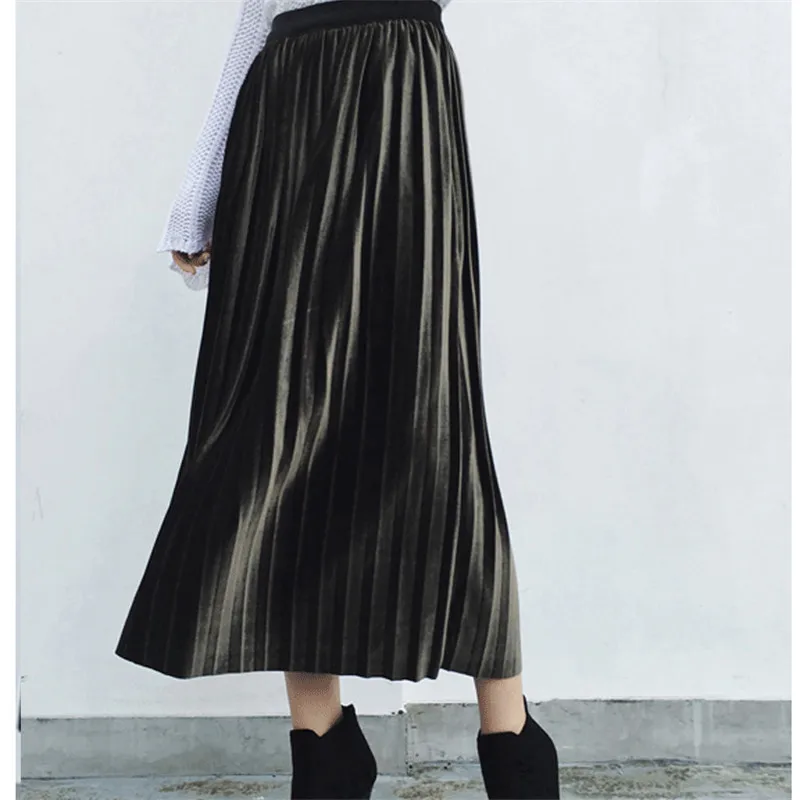 Женская бархатная юбка с высокой талией облегающая плиссированная средней длины