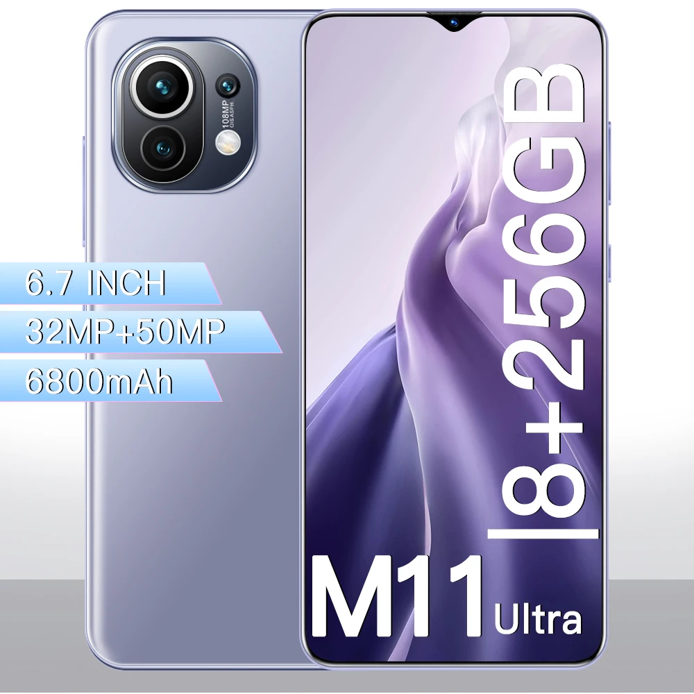 

M11 Ultra 6.7 Inch 32+50MP 10 Core 6800mAh Andriod 11 Smart Phone 8+256GB Face Fingerprint ID Mobile Phone Qualcomm 888 Global