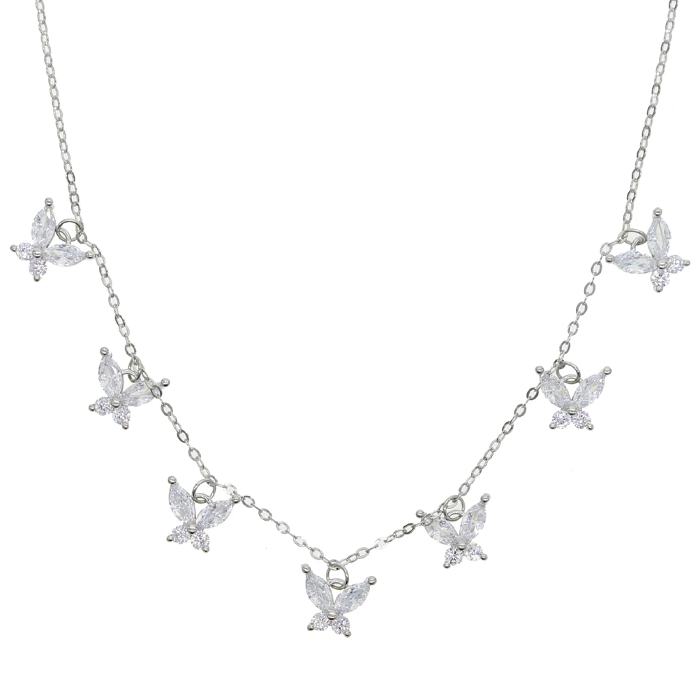 

2 Colors 925 Sterling Silver Necklace With Butterfly Shape Paved White Cz For Women Wedding Gift 2021 Summer Beach Cool Design
