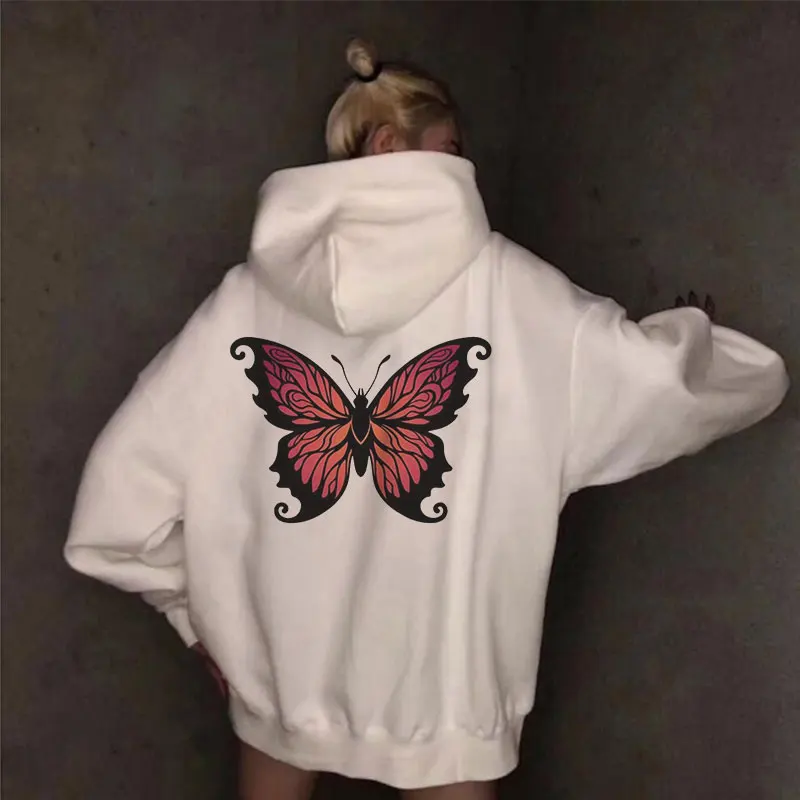 

Zip Up Autumn Butterfly Print Women Y2k Hoodies Harajuku Black Fashion Sweatshirt Goth Loose Female Jacket Hip Hop Streetwear