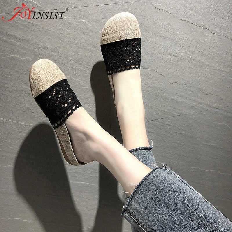 Summer slippers female social literary vintage linen lace hollow out pregnant women shoes breathable women's shoes