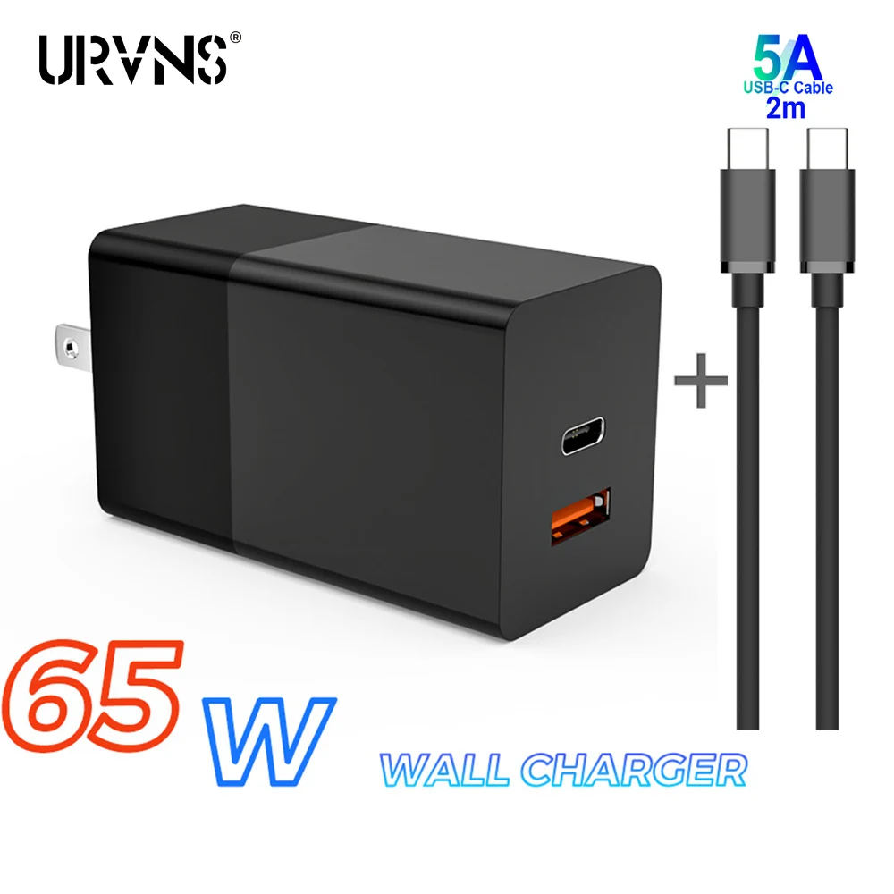 URVNS 65 Вт быстрое зарядное устройство (двойной порт USB C PD 3 0 и A) с ганом быстрая