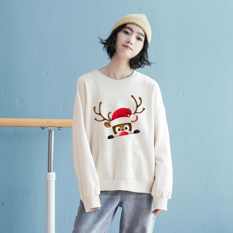 Новая мода женский свитер с длинным рукавом Санта фуфайка рисунком дерево Осень