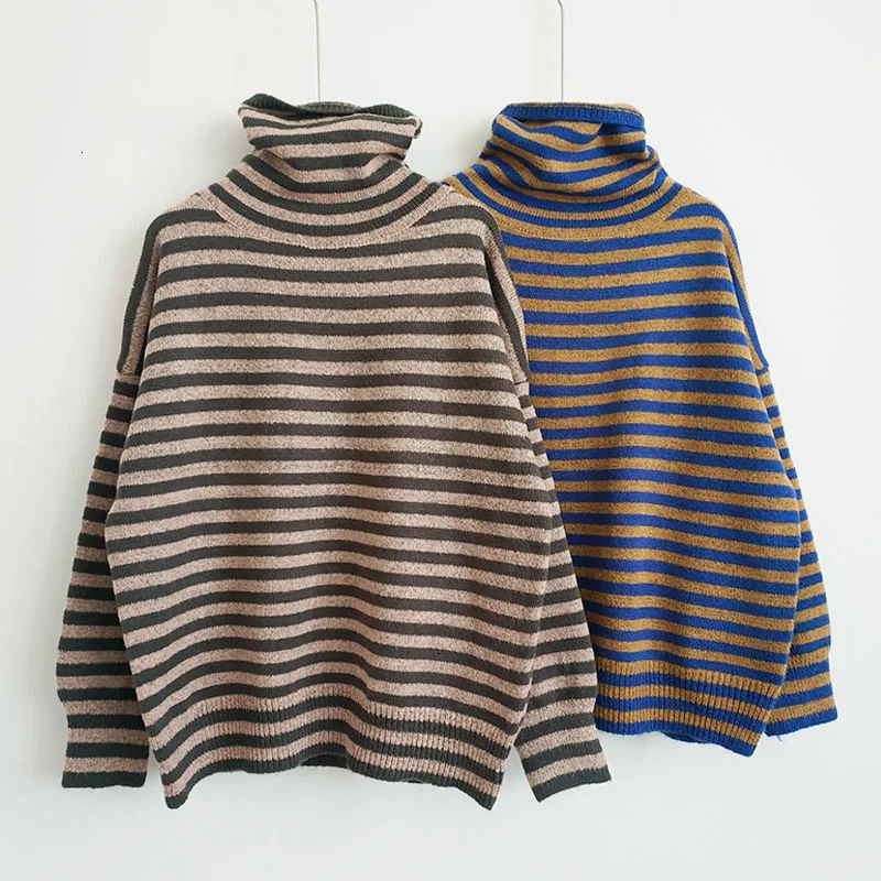 Женский полосатый свитер с толстым воротником и длинным рукавом зимний Harajuku |