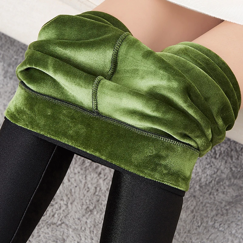 

2020 Winter Plus Velvet Thickened High Waist Ladies Leggings Wormwood Velvet Waist Step Foot Large Size Tight Women Warm Pants