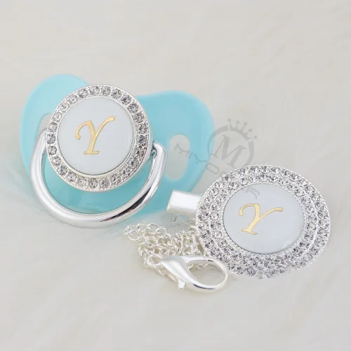 LY-7-1 6-18M MIYOCAR Золото Rhinestone имя инициалы Письмо Y Элегантный Серебряный bling соска и пустышка Клип BPA бесплатно пустышка bling SGS пройти LY-1 - Цвет: LY-7-1 6-18M
