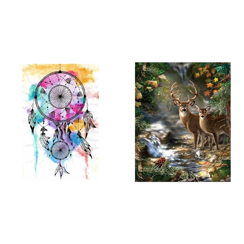 

2 набора, 5D алмазная живопись, вышивка крестиком, украшение для дома, Ловец снов и олень джунглей