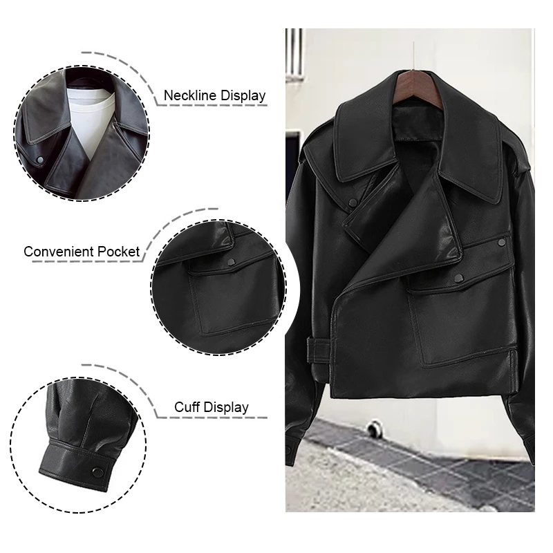 Anbenser Chic Jacket Spring Women Faux Leather Biker White Coat Turndown Collar PU Motorcycle Jackets Loose Streetwear Outerwear