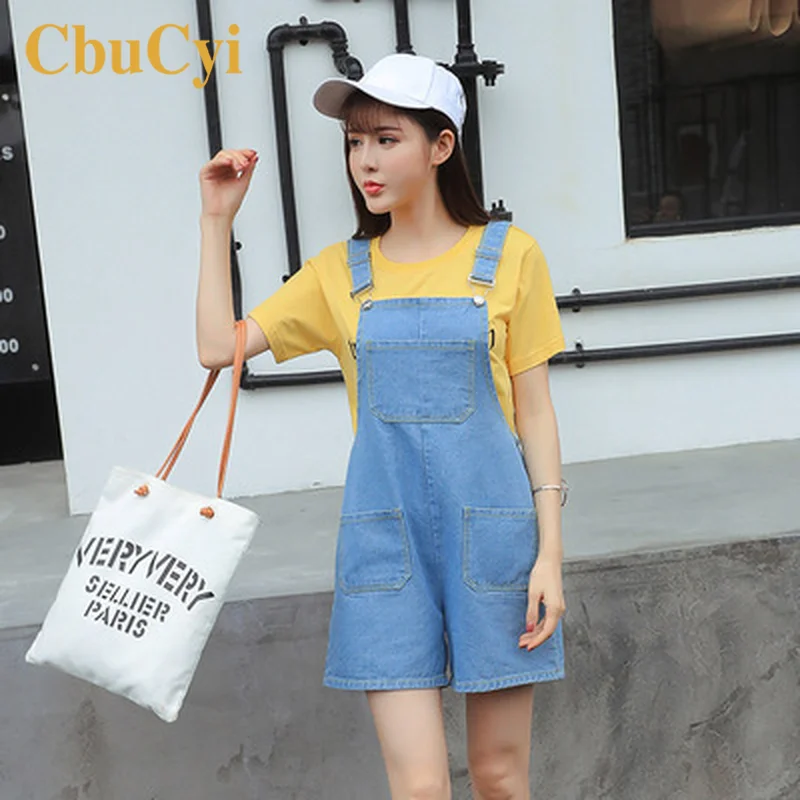 Летний комбинезон женский костюм из шорт и топа свободный хлопчатобумажный