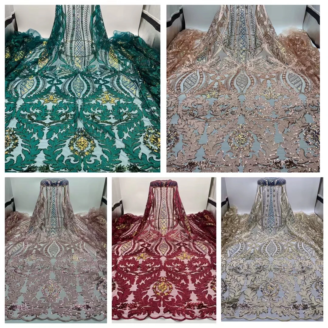

African Sequins Lace Fabric 2021 High Quality Lace Material French Nigerian Lace Fabrics For Women Party Sewing XH-130