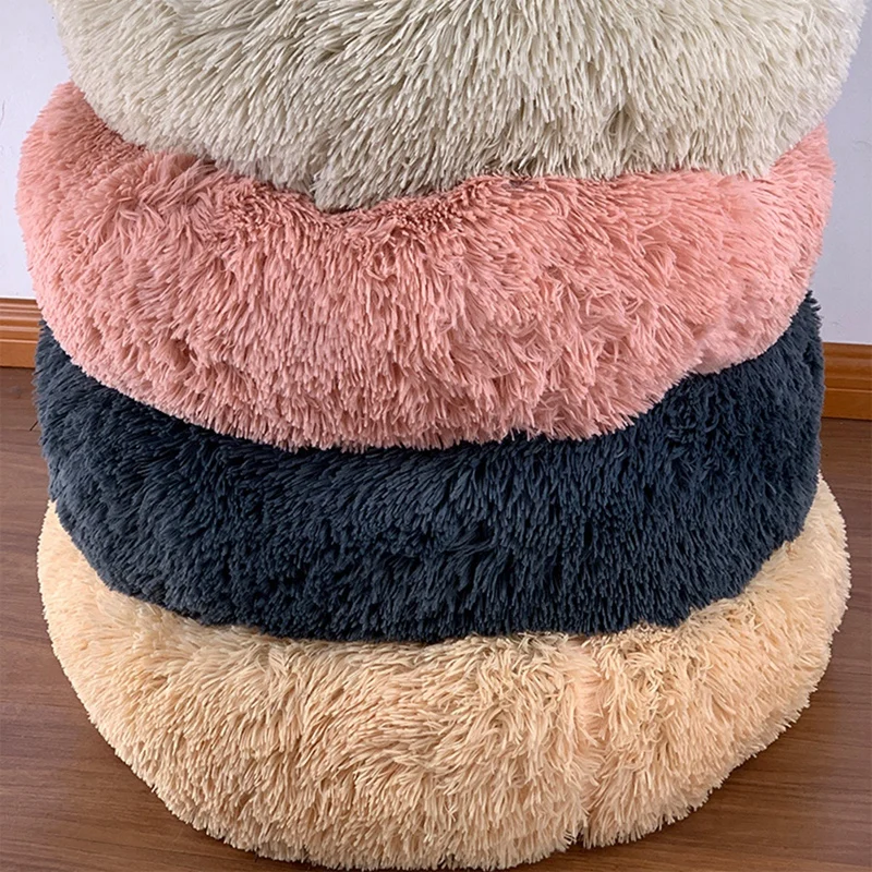 

Round Plush Cat Dogs Bed House Soft Long Plush Cat Bed Round Pet Dog Bed For Small Cats Nest Winter Warm Sleeping Bed Puppy Mat