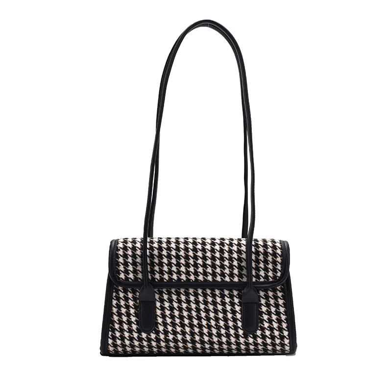 

New women's fashion all-match houndstooth portable small square bag female solid color single shoulder messenger bag underarmBag