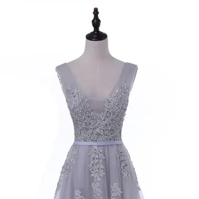 Горячая Распродажа, Коктейльные Вечерние платья, короткое, Vestido de Festa, Мини сексуальное платье с аппликацией, v-образным вырезом, бисером и жемчугом - Цвет: sliver gray