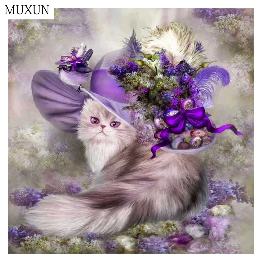 ZOOYA Алмазная 5D Вышивка сделай сам вышивка крестиком животное Фиолетовый кот