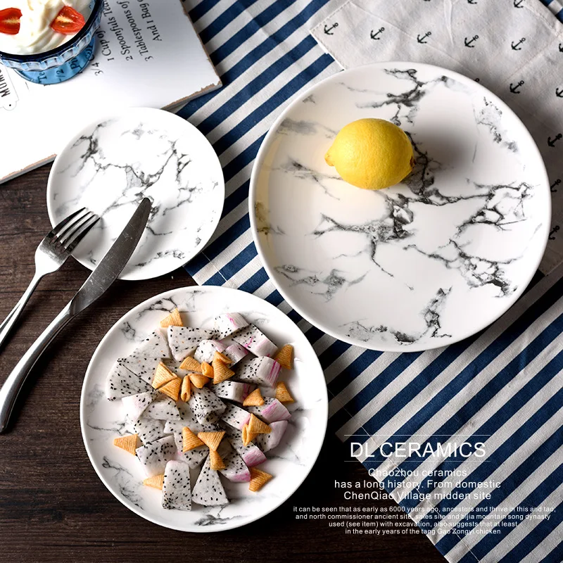 

Marble Pattern Ceramic Plates Dinner Plate Fruit Dishes Serving Tray for Candy Dessert Dish Tableware Home Kitchen Supplies